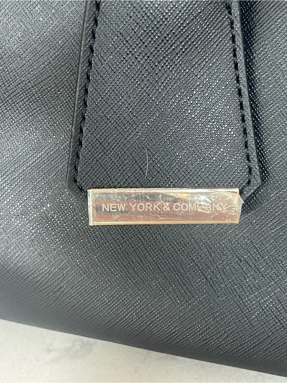 New York & Company Black Saffiano Satchel with Gold Accents